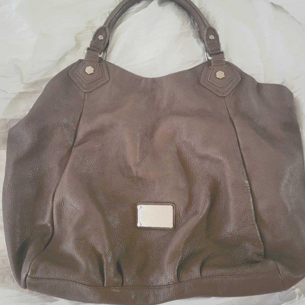 Q Francesca Taupe Pebbled Leather Hobo Tote Bag